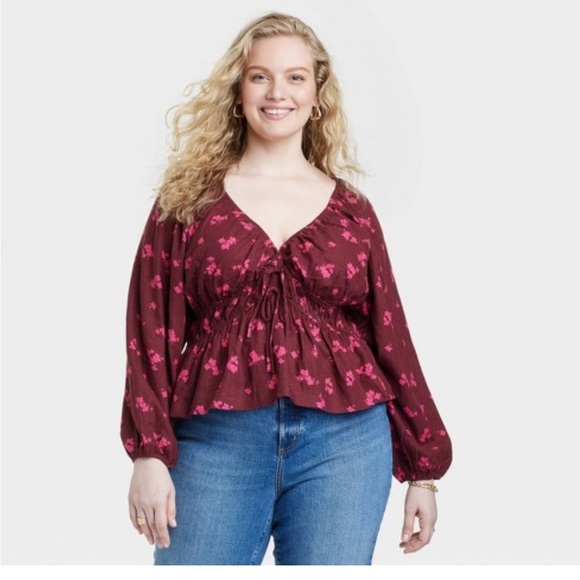 NWT! Universal Thread Puff Long Sleeve Tie-Front Blouse Small - Picture 3 of 7